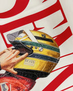 Close-up of Fabric and Print - Ayrton Senna McLaren Legacy F1 Unisex Oversized T-shirt Off-White Front View | Turn1 India