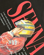 Close-up of Fabric and Print - Ayrton Senna McLaren Legacy F1 Unisex Oversized T-shirt Black Back View | Turn1 India