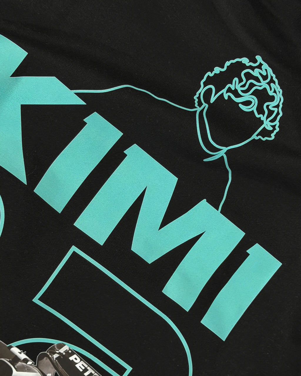 Close-up of Fabric and Print - Kimi Antonelli F1 Unisex Oversized T-shirt Black | Turn1 India