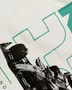 Close-up of Fabric and Print - Kimi Antonelli F1 Unisex Oversized T-shirt Off-White | Turn1 India