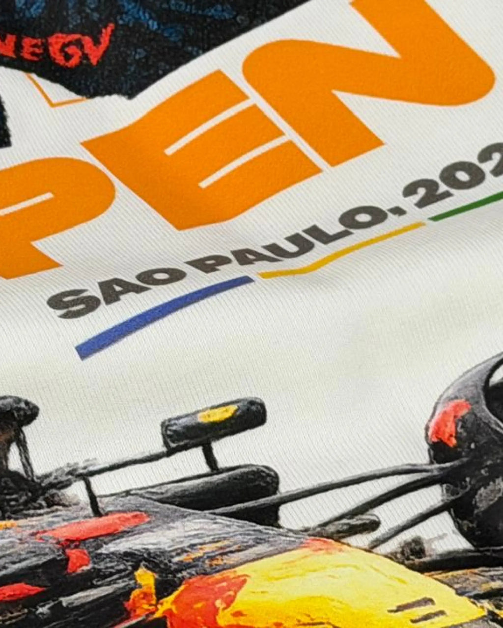 Close-up of Fabric and Print | Max Verstappen Redbull Formula 1 World Champion Unisex Oversized F1 T-shirt Off-White | Formula 1 Tshirt | Turn1 India