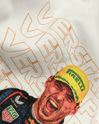 Close-up of Fabric and Print | Max Verstappen Redbull Formula 1 World Champion Unisex Oversized F1 T-shirt Off-White | Formula 1 Tshirt | Turn1 India