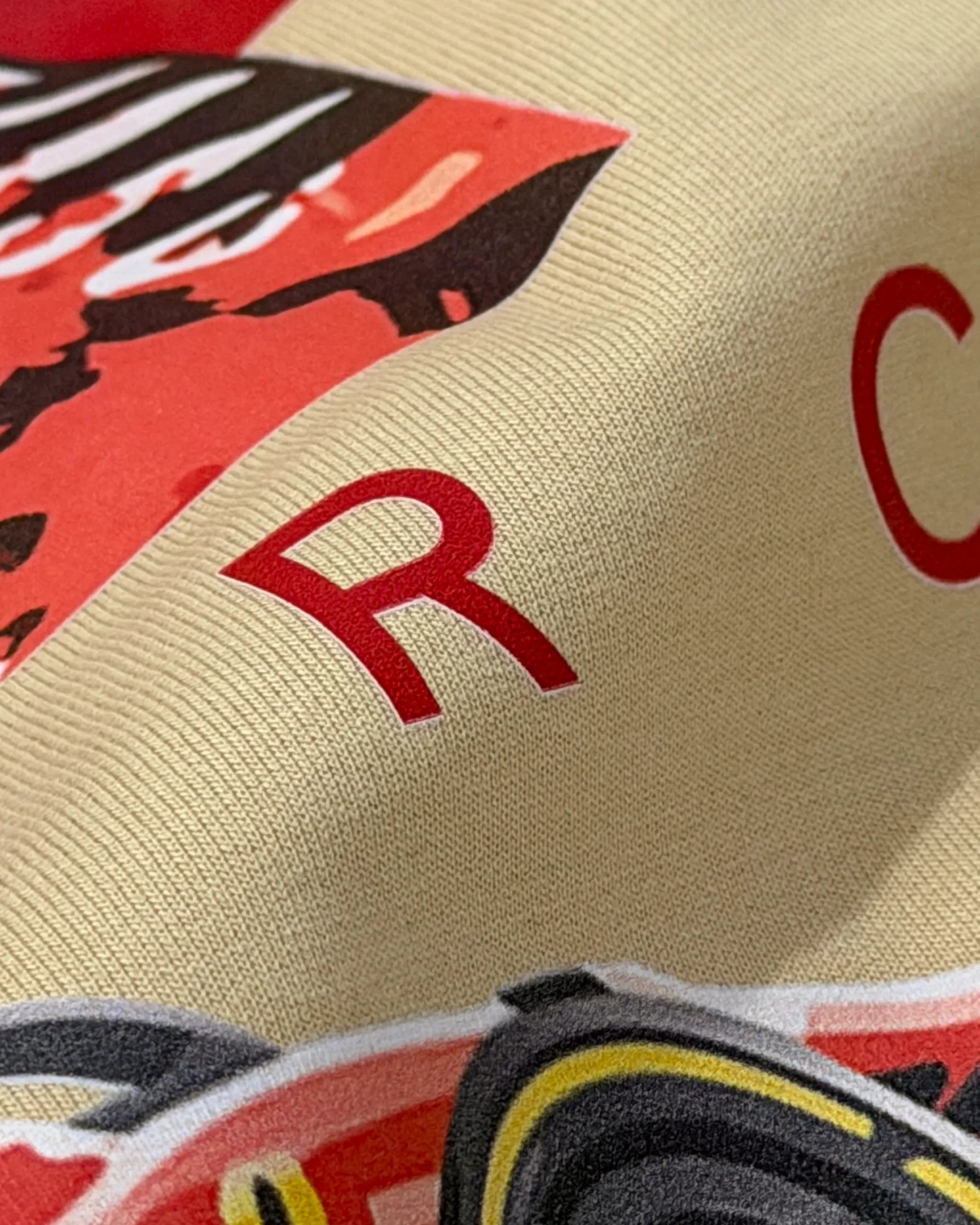 Close-up of Fabric and Print - Charles Leclerc Ferrari F1 Unisex Oversized T-shirt Beige | Turn1 India
