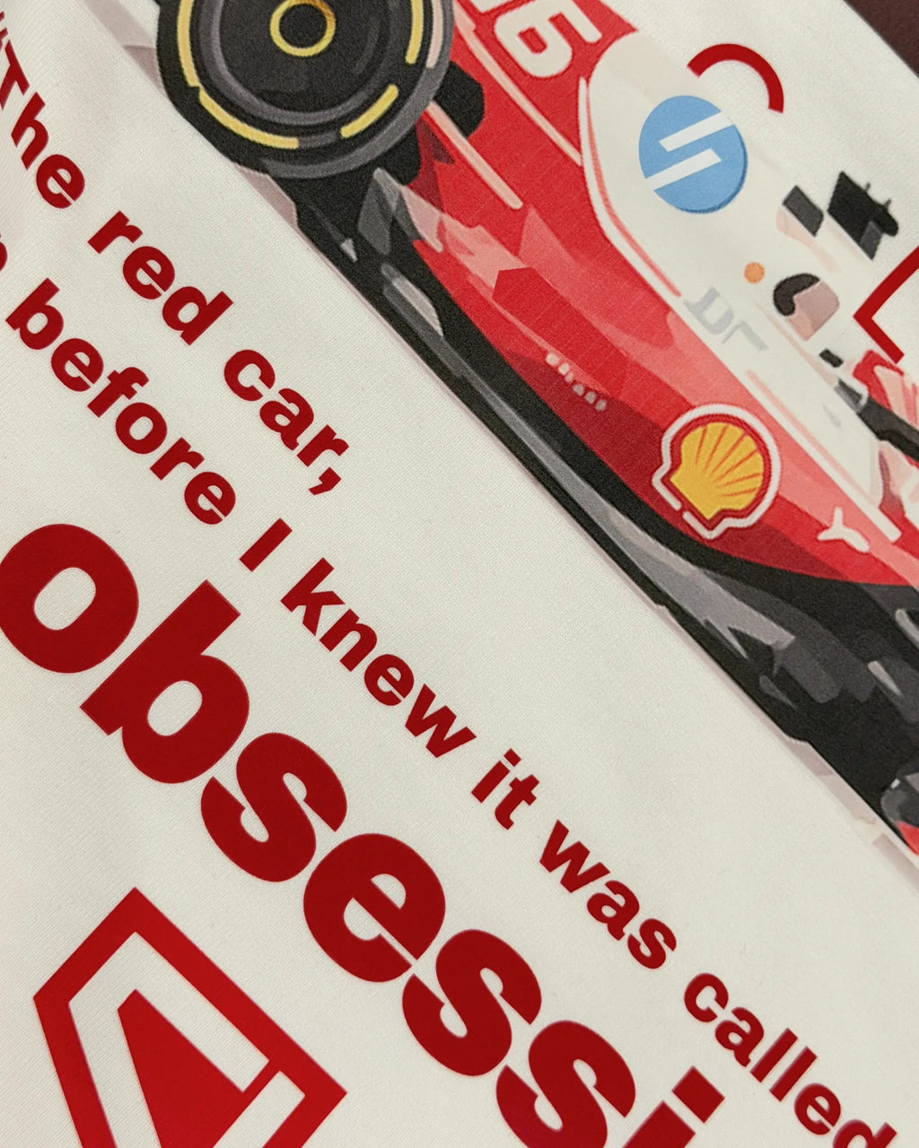 Close-up of Fabric and Print - Charles Leclerc Ferrari F1 Unisex Oversized T-shirt Off-White | Turn1 India