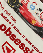 Close-up of Fabric and Print - Charles Leclerc Ferrari F1 Unisex Oversized T-shirt Off-White | Turn1 India