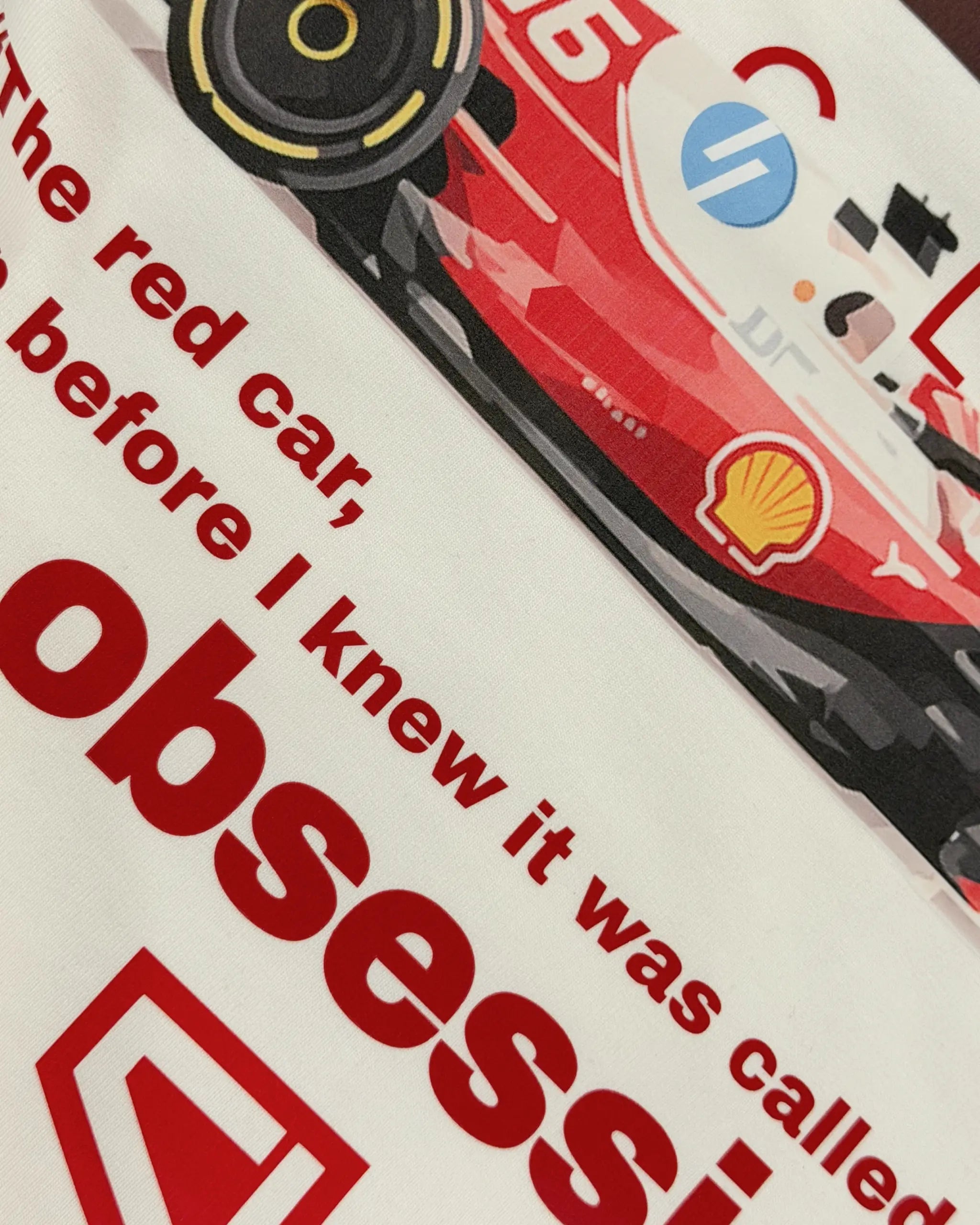 Close-up of Fabric and Print - Charles Leclerc Ferrari F1 Unisex Oversized T-shirt Off-White | Turn1 India