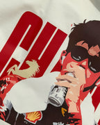Close-up of Fabric and Print - Charles Leclerc Ferrari F1 Unisex Oversized T-shirt Off-White | Turn1 India
