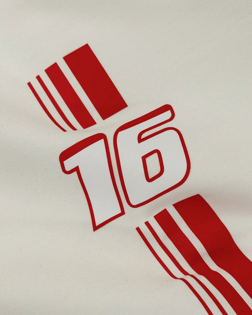 Close-up of Fabric and Print - Charles Leclerc Ferrari F1 Unisex Oversized T-shirt Off-White | Turn1 India