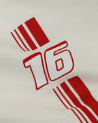 Close-up of Fabric and Print - Charles Leclerc Ferrari F1 Unisex Oversized T-shirt Off-White | Turn1 India