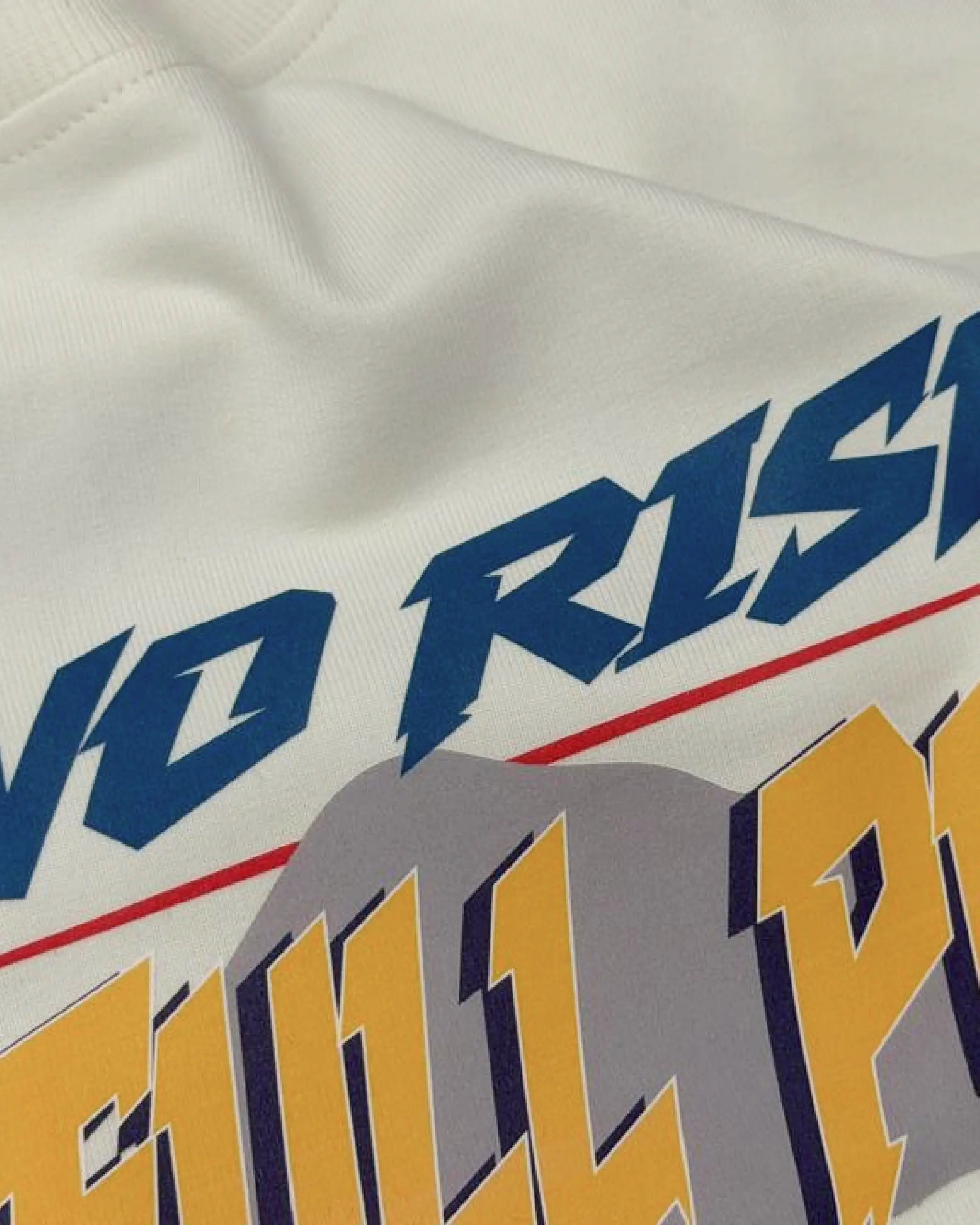 Close-up of Image and Print - Max Verstappen No Risk Full Push F1 Unisex Oversized T-shirt Off-White Front View | Turn1 India
