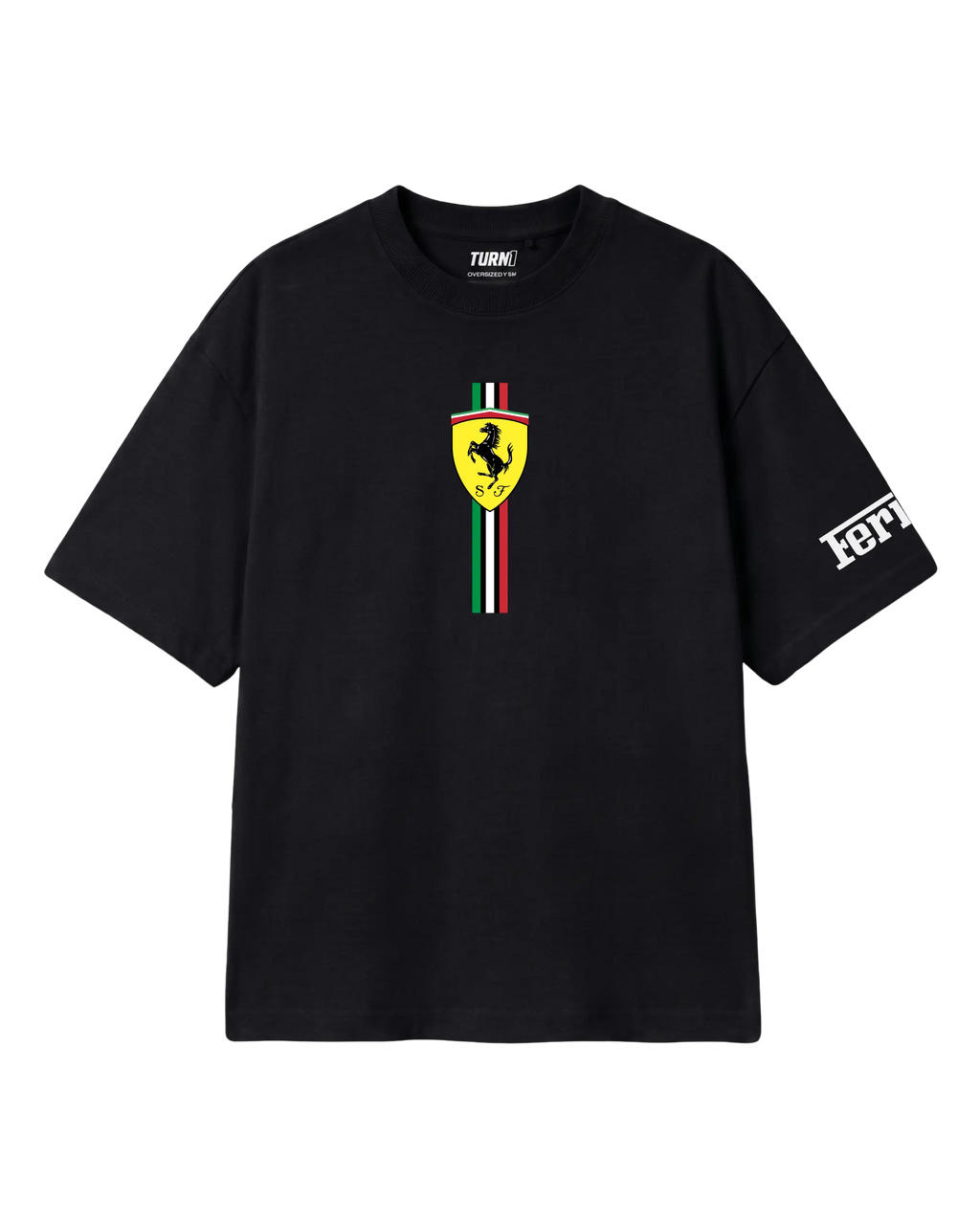 Everyone loves Ferrari F1 T-shirt Black Front View | Unisex Oversized Formula 1 T-shirt | Ferrari T-shirt | Turn1 India 