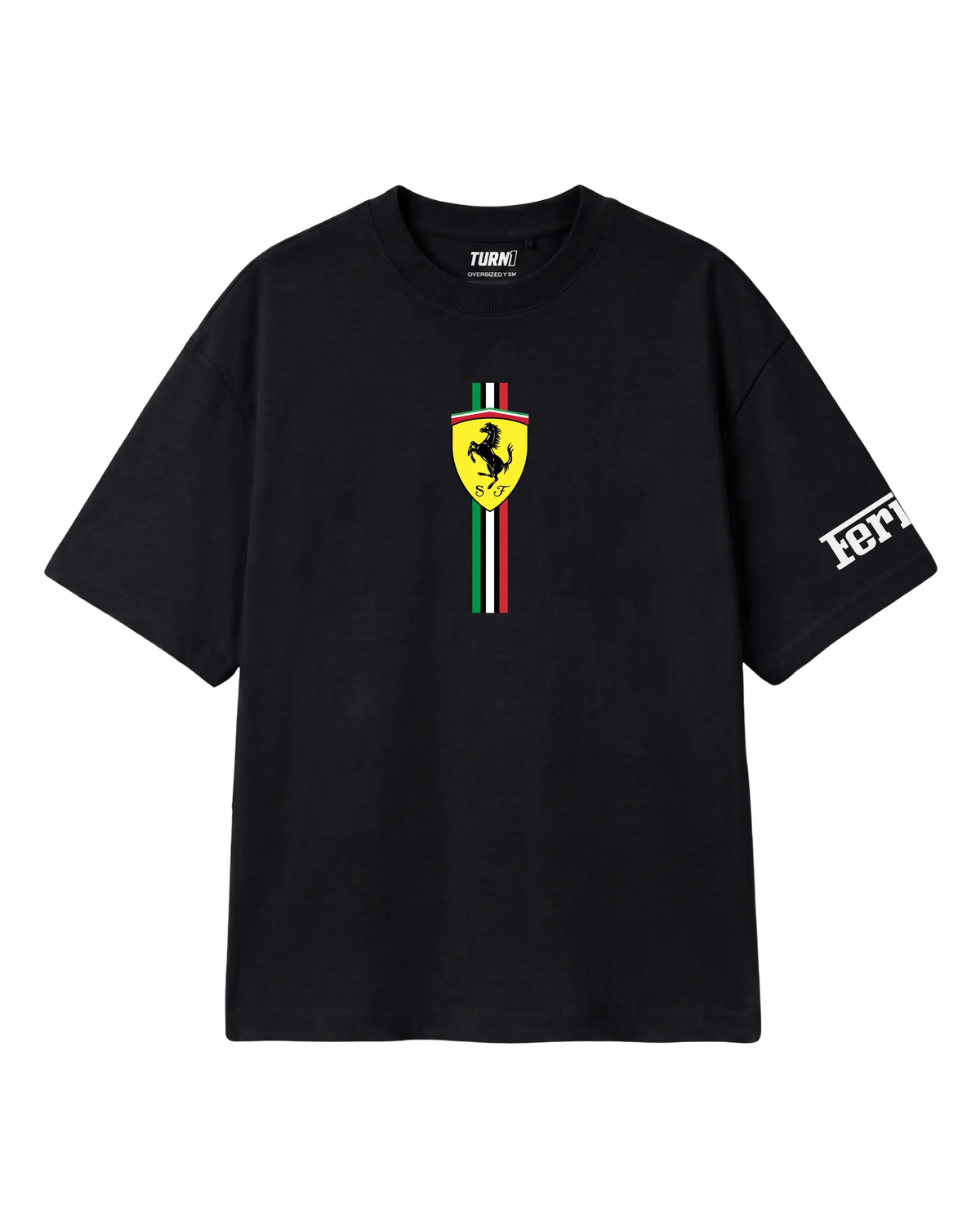 Everyone loves Ferrari F1 T-shirt Black Front View | Unisex Oversized Formula 1 T-shirt | Ferrari T-shirt | Turn1 India 