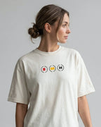 Female model wearing Box Box Pit Stop Formula 1 F1 Oversized Unisex T-shirt Off-White Front View | Turn1 India