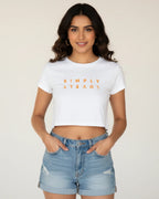 Female model wearing Max Verstappen Simply Lovely Women Crop Top White Front View | Turn1 India