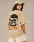 Female model woman wearing Lando Norris McLaren Talent Quote F1 Graphic T-shirt Beige Back View | Turn1 India