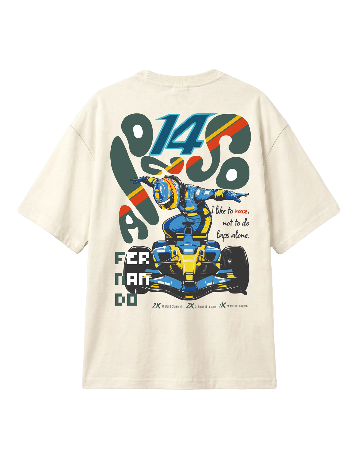 Fernando Alonso El Nano Legacy Unisex Oversized F1 T-shirt | Formula 1 T-shirt | Off-White | Back View | Turn1 India