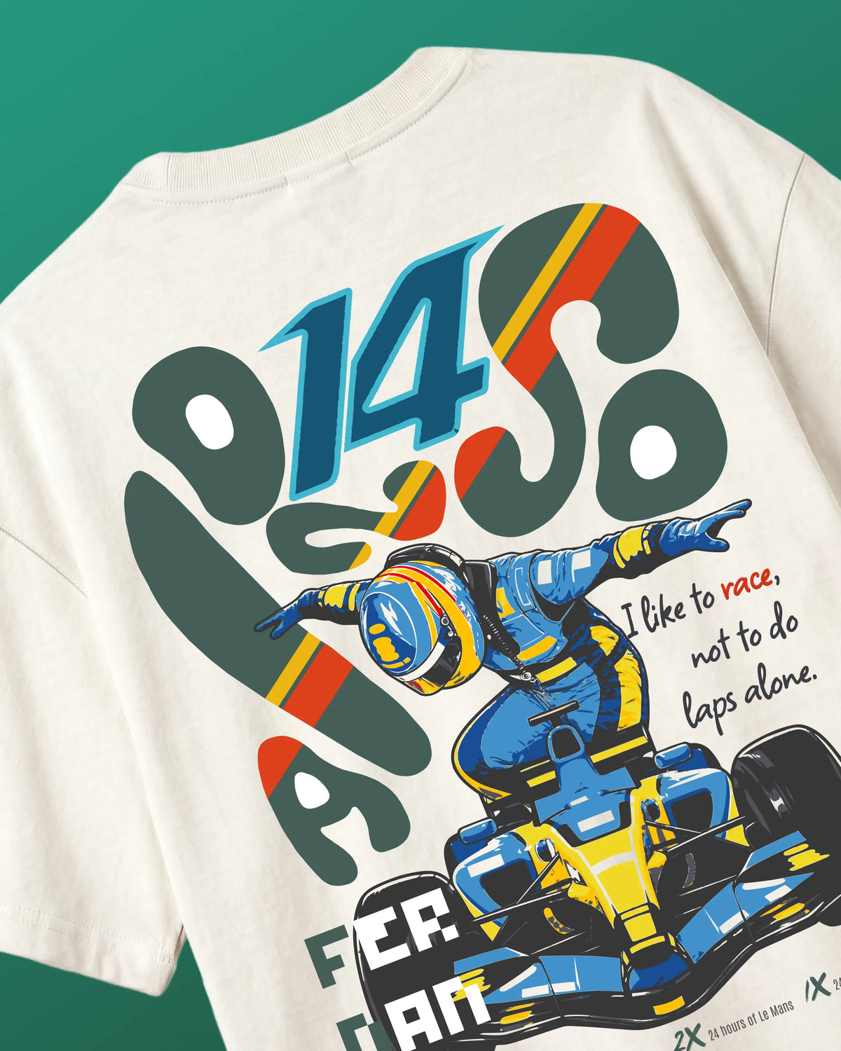 Fernando Alonso El Nano Legacy Unisex Oversized F1 T-shirt | Formula 1 T-shirt | Off-White | Back View | Turn1 India