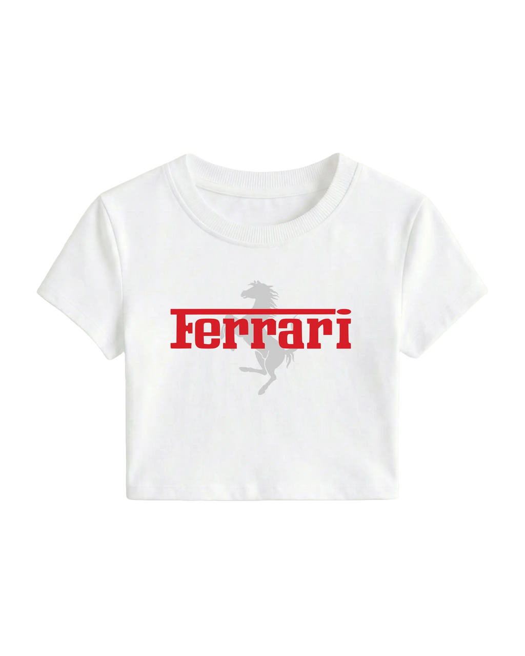 Ferrari Red Wordmark Logo Classic Women Crop Top Colour White Front View | Turn1 India