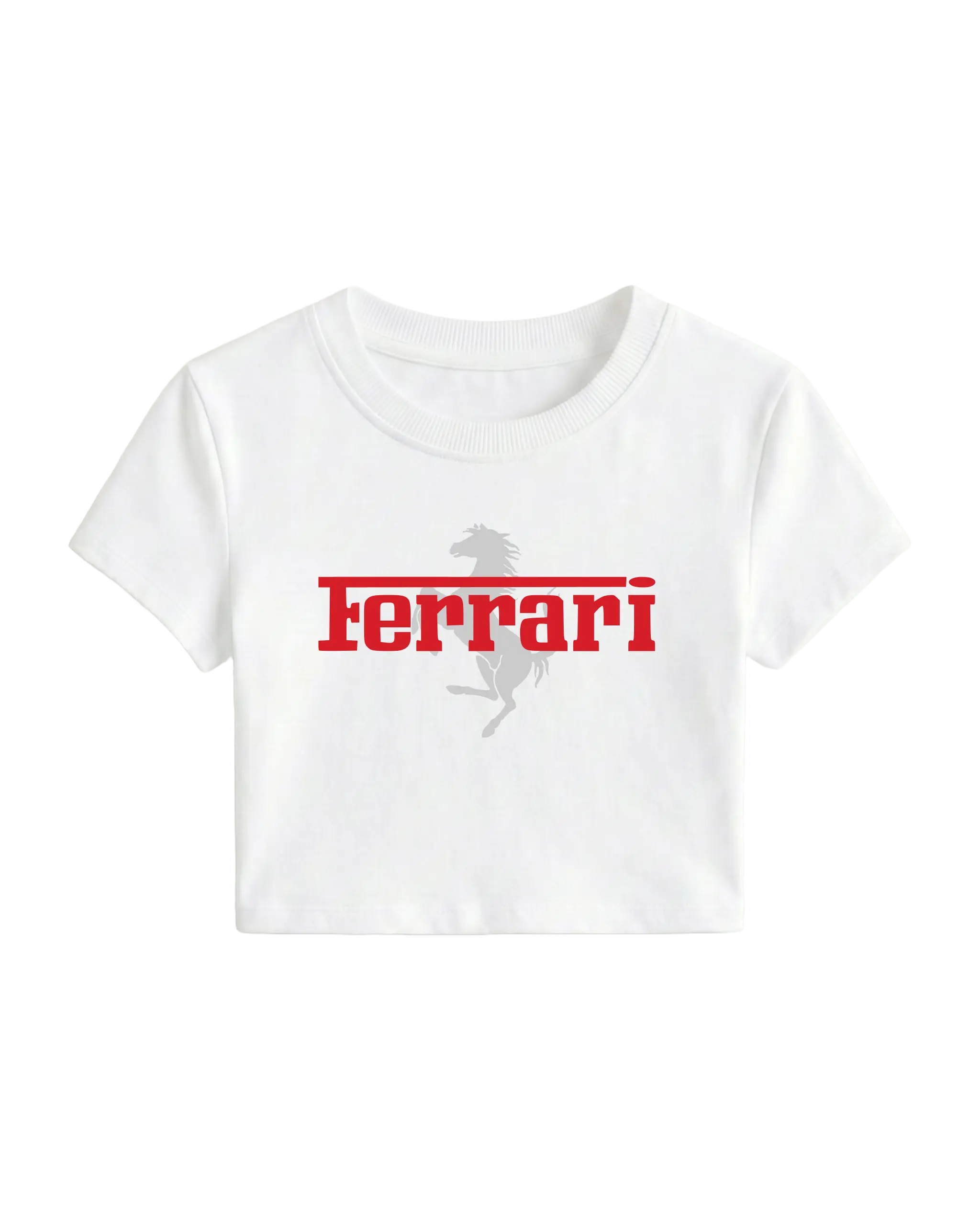 Ferrari Red Wordmark Logo Classic Women Crop Top Colour White Front View | Turn1 India