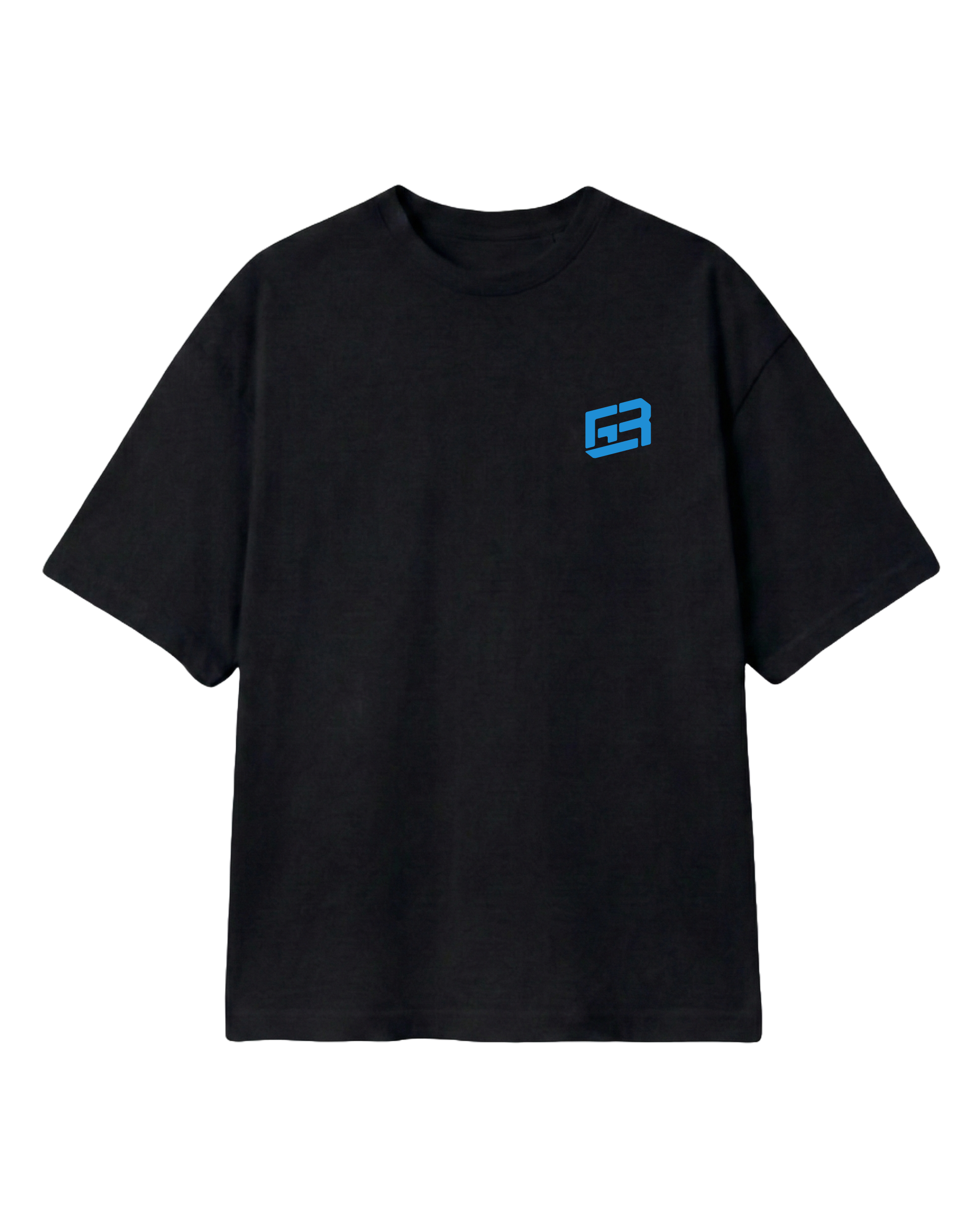 Turn1 India F1 Tshirt Black T-shirt: George Russell Energy front graphic with blue helmet and raised arms. Fan graphic of George Russell, driver of Mercedes AMG Petronas F1 Racing team.
Front print featuring George Russel's initials.