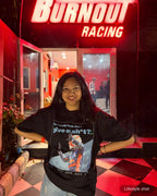 Girl Wearing Max Verstappen Attitude Don't Give a Sh*t F1 Unisex Oversized T-shirt Black Front View | Turn1 India