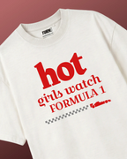 Hot Girls Watch Formula 1 F1 Oversized T-shirt Off-White Front View | Turn1 India