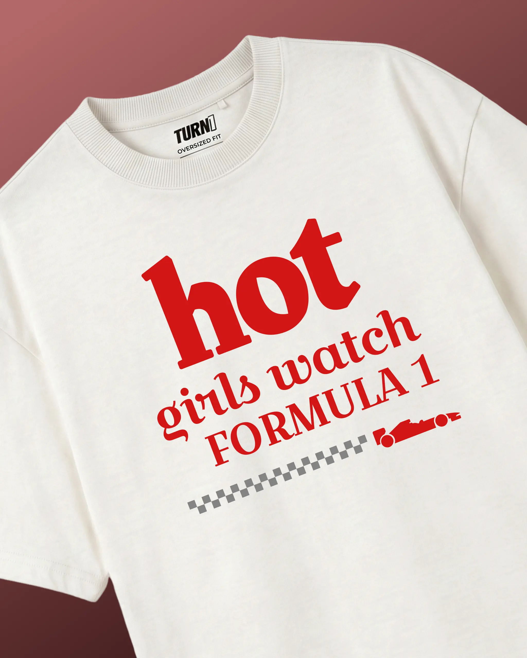 Hot Girls Watch Formula 1 F1 Oversized T-shirt Off-White Front View | Turn1 India