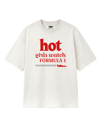 Hot Girls Watch Formula 1 F1 Oversized T-shirt Off-White Front View | Turn1 India