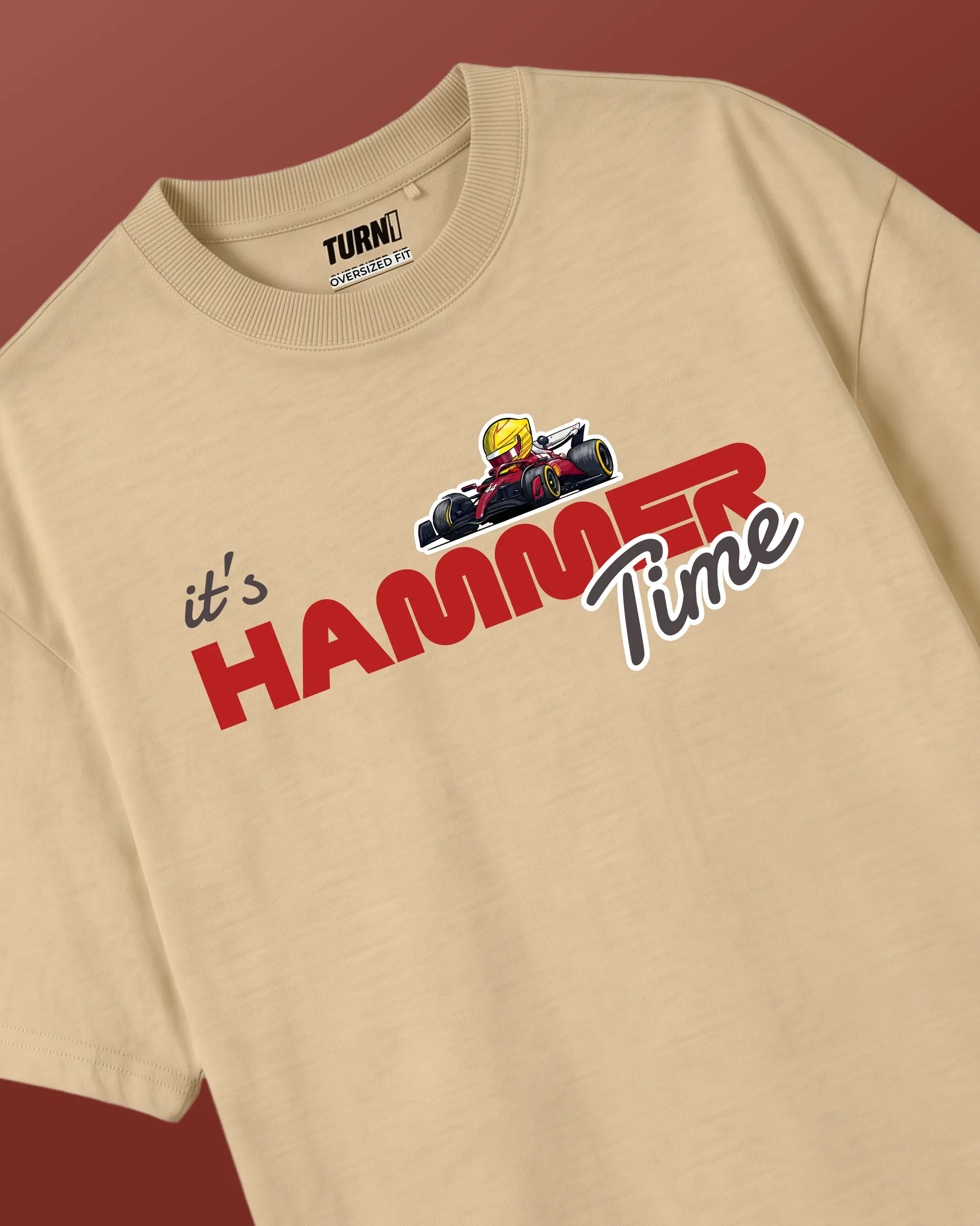 Lewis Hamilton It's Hammertime F1 Unisex Oversized T-shirt Beige Front View | Turn1 India