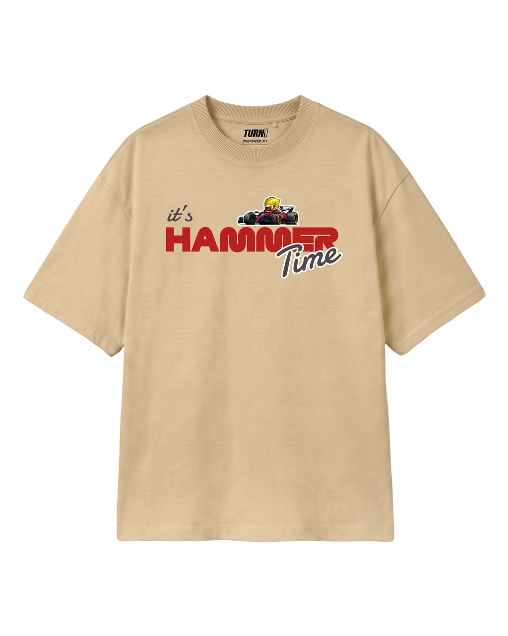 Lewis Hamilton It's Hammertime F1 Unisex Oversized T-shirt Beige Front View | Turn1 India