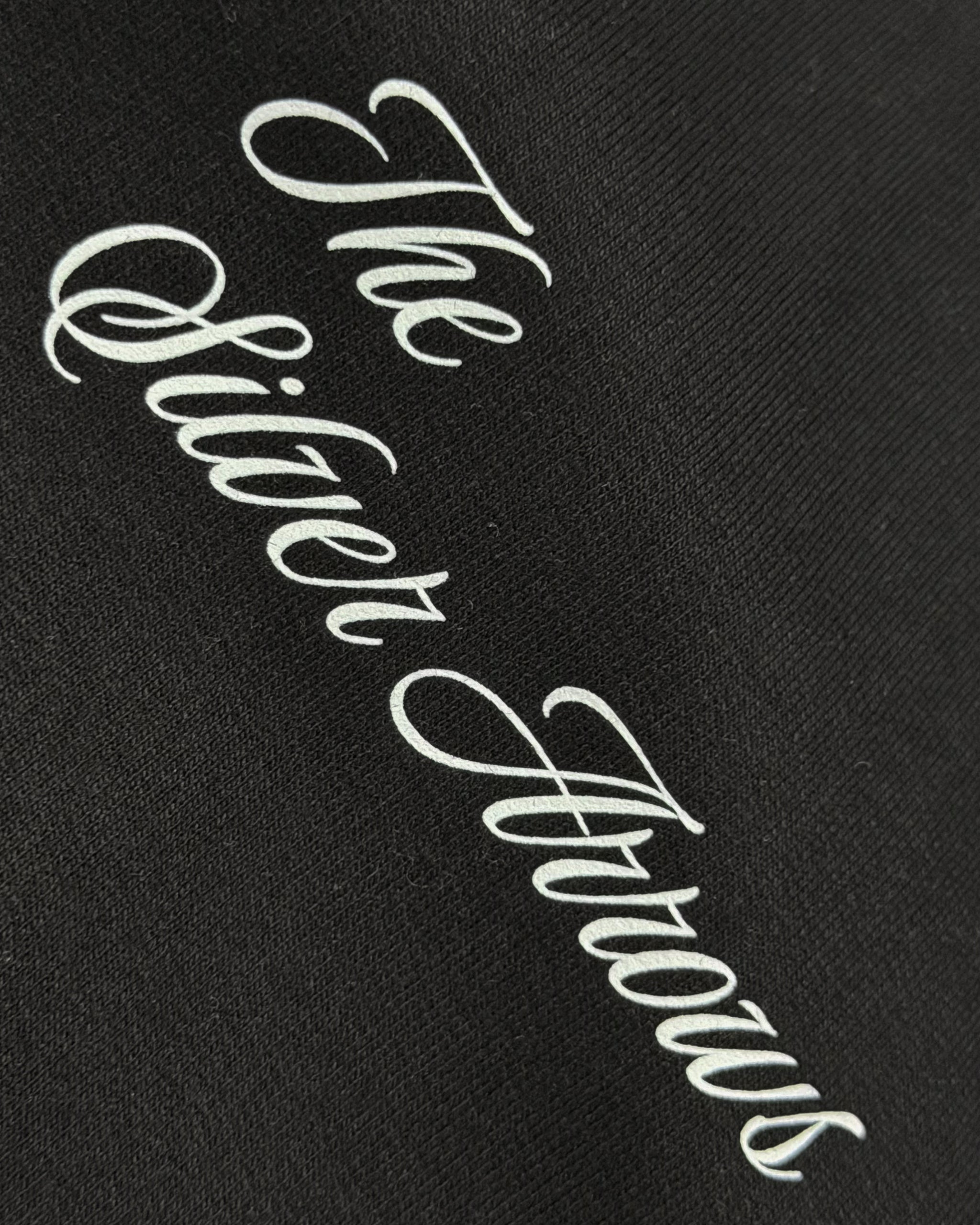 Closeup of F1 Turn1 India Black unisex oversized tshirt featuring Kimi Antonelli, Mercedes AMG Petronas F1 Team driver, his Mercedes F1 car and number 12.
Front print featuring text "The Silver Arrows"