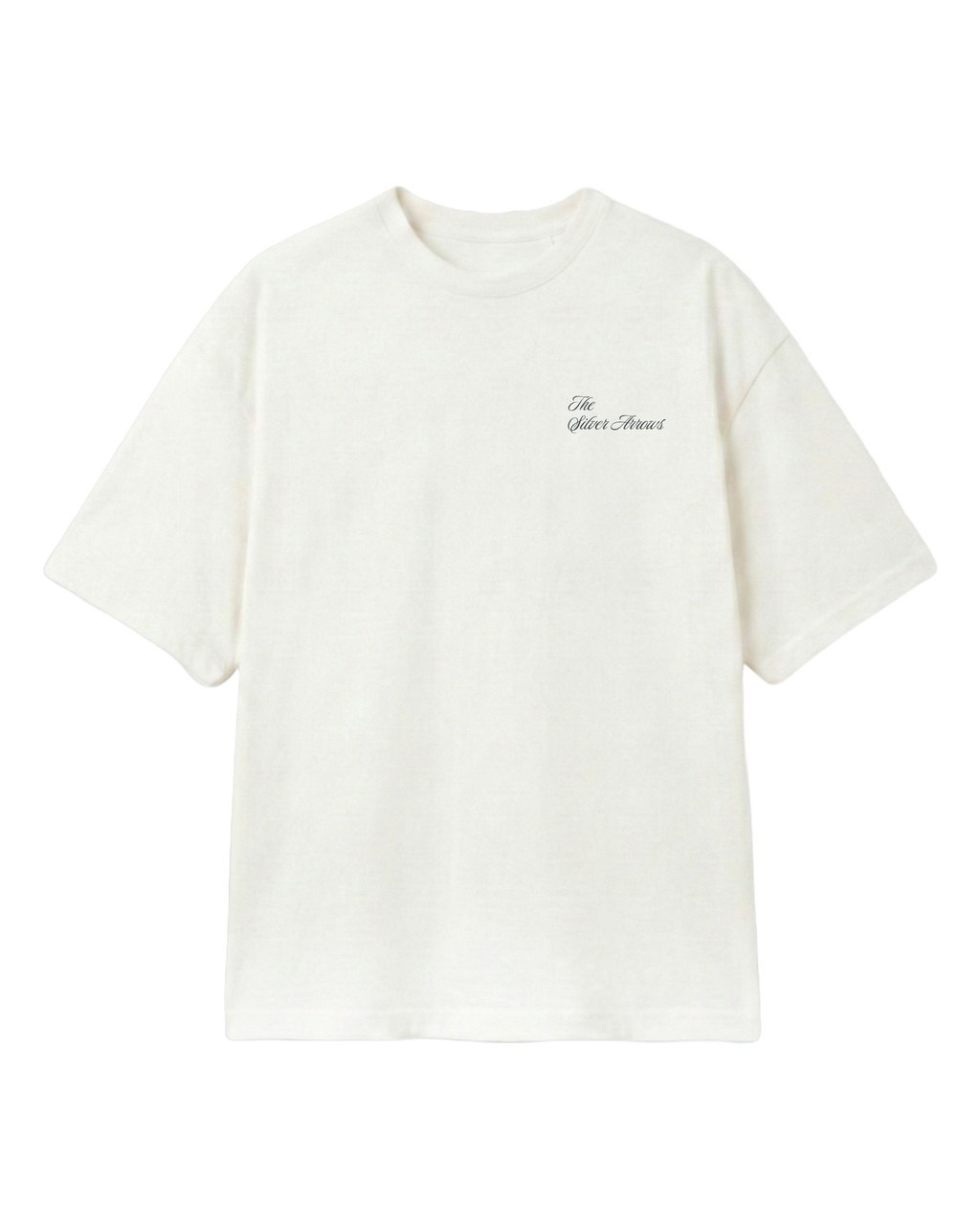 F1 Turn1 India Off White unisex oversized tshirt featuring Kimi Antonelli, Mercedes AMG Petronas F1 Team driver, his Mercedes F1 car and number 12.
Front print featuring text "Silver Arrows"