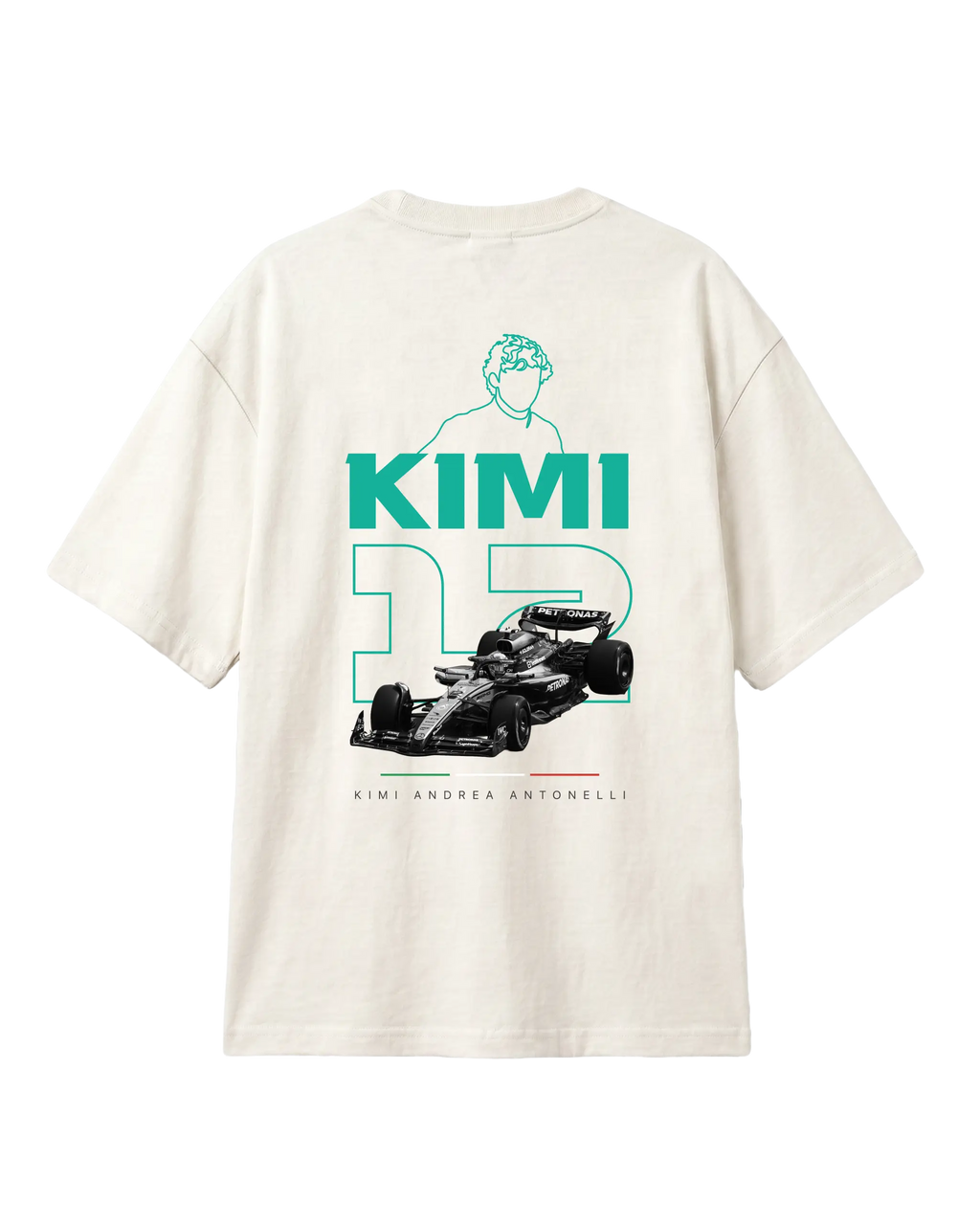 Kimi Antonelli F1 Unisex Oversized T-shirt Off-White Back View | Turn1 India