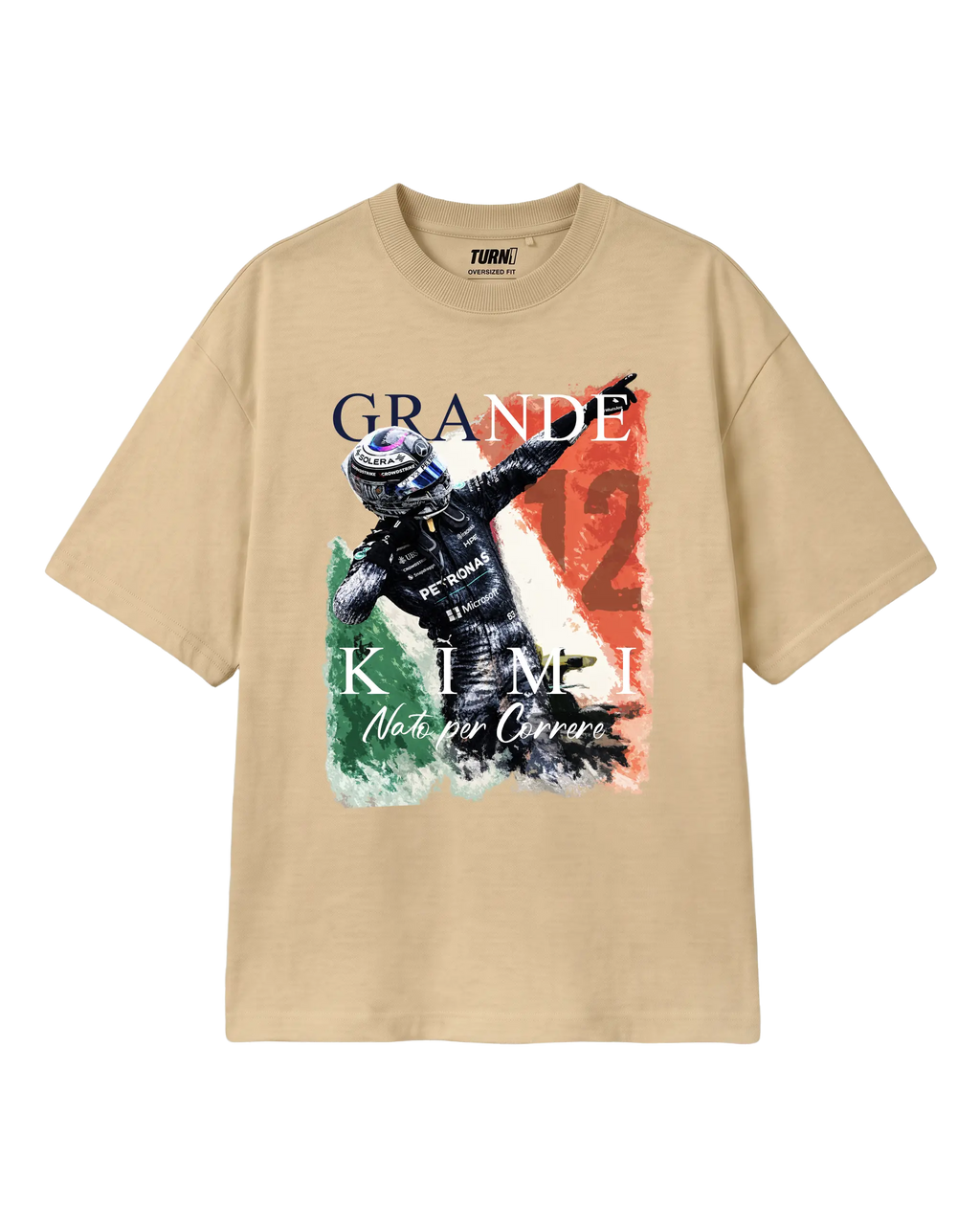 Kimi Antonelli Grande Kimi Graphic F1 Unisex T-shirt Beige Front View | Turn1 India