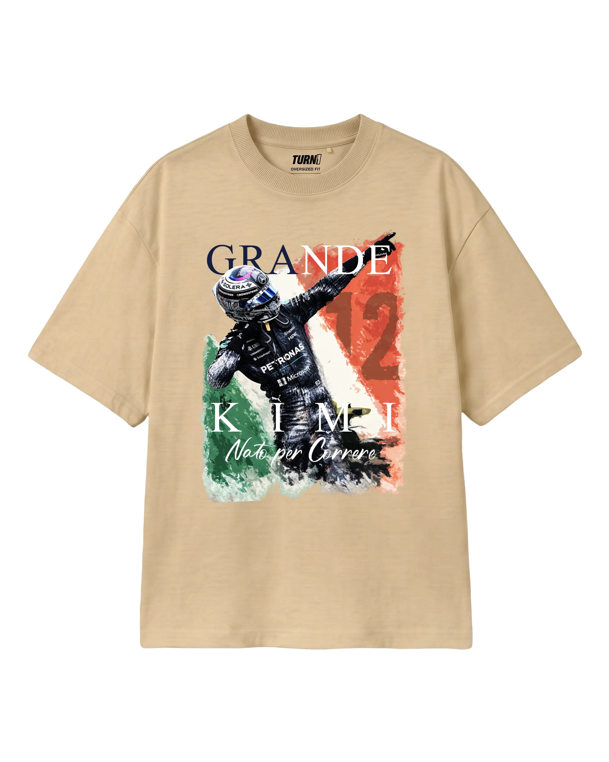Kimi Antonelli Grande Kimi Graphic F1 Unisex T-shirt Beige Front View | Turn1 India