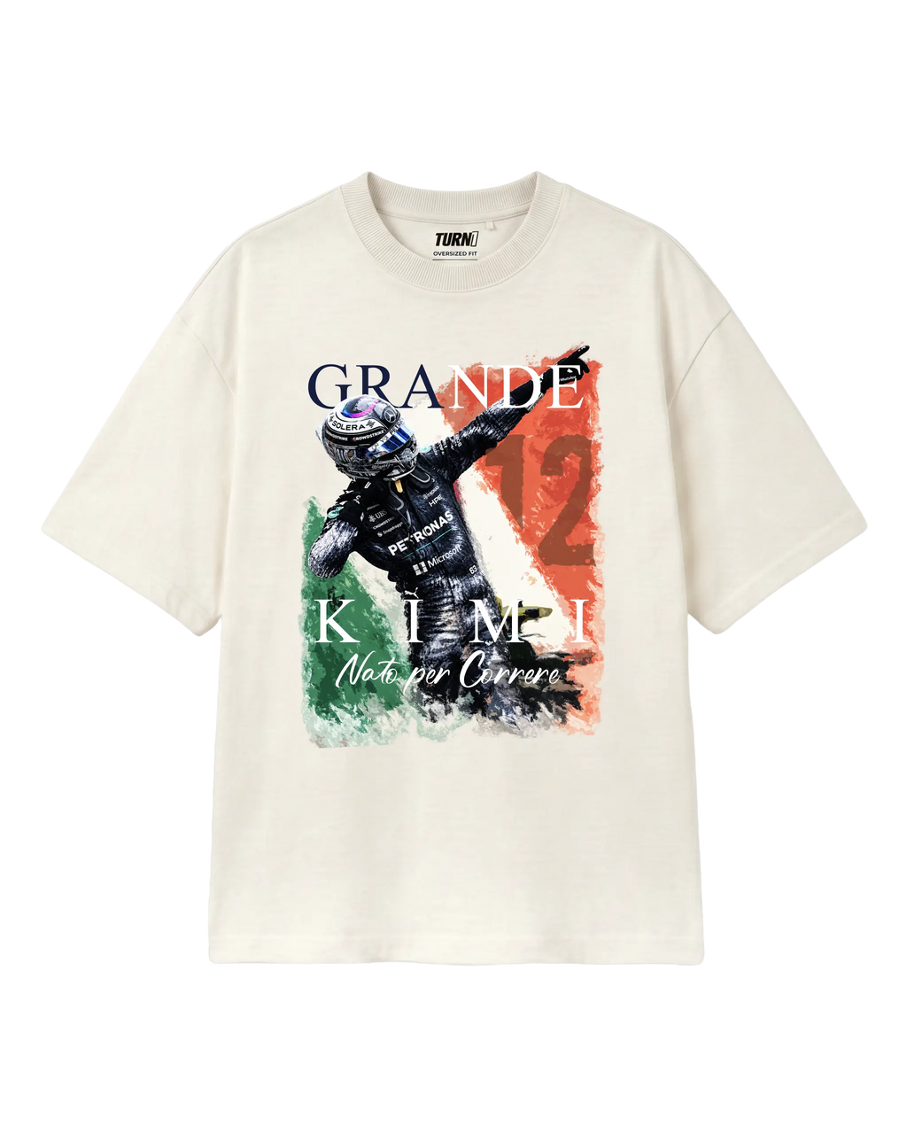 Kimi Antonelli Grande Kimi Graphic F1 Unisex T-shirt Off-White Front View | Turn1 India 
