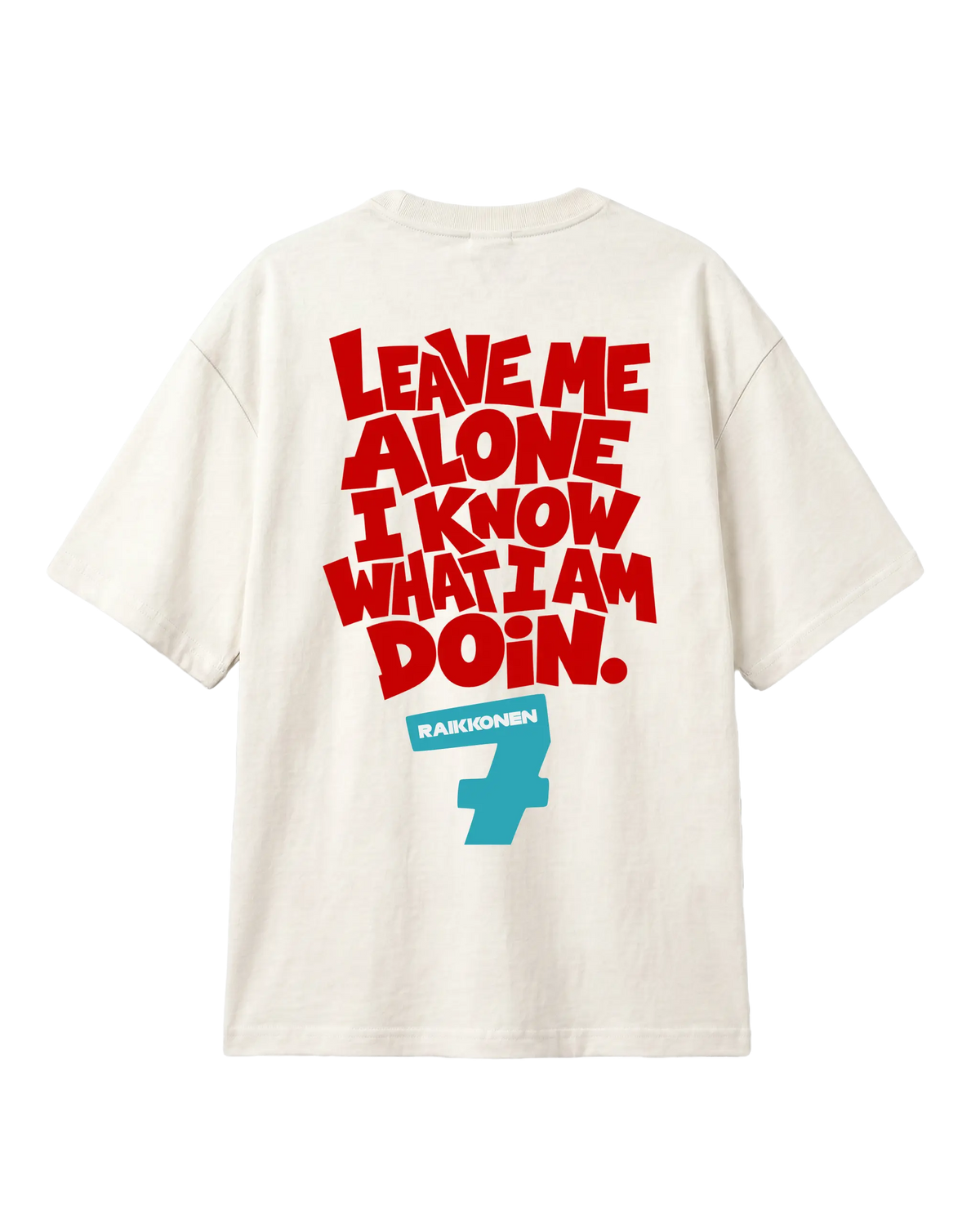 Kimi Raikkonen The Iceman F1 T-shirt | Kimi Raikkonen Formula 1 Tee India | Off-White | Unisex Oversized Fit | Back View | Turn1 India