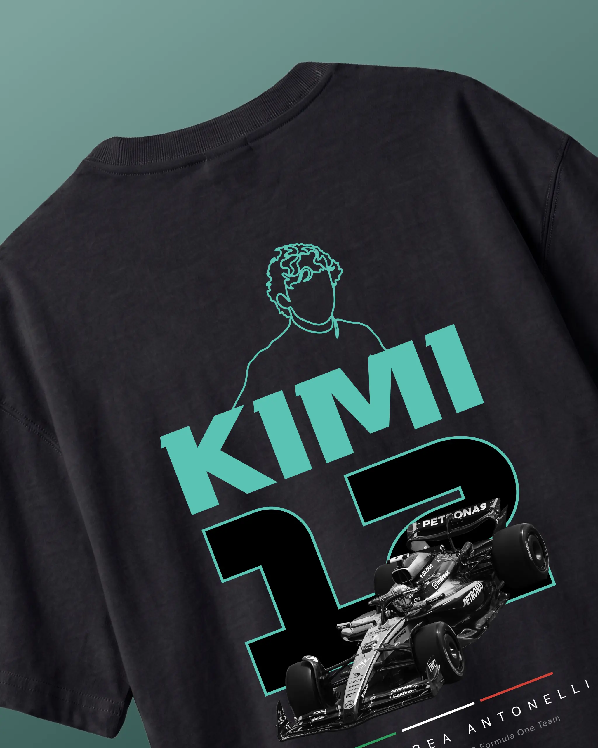 Kimi Antonelli Mercedes F1 Unisex Oversized T-shirt Black Back View | Turn1 India