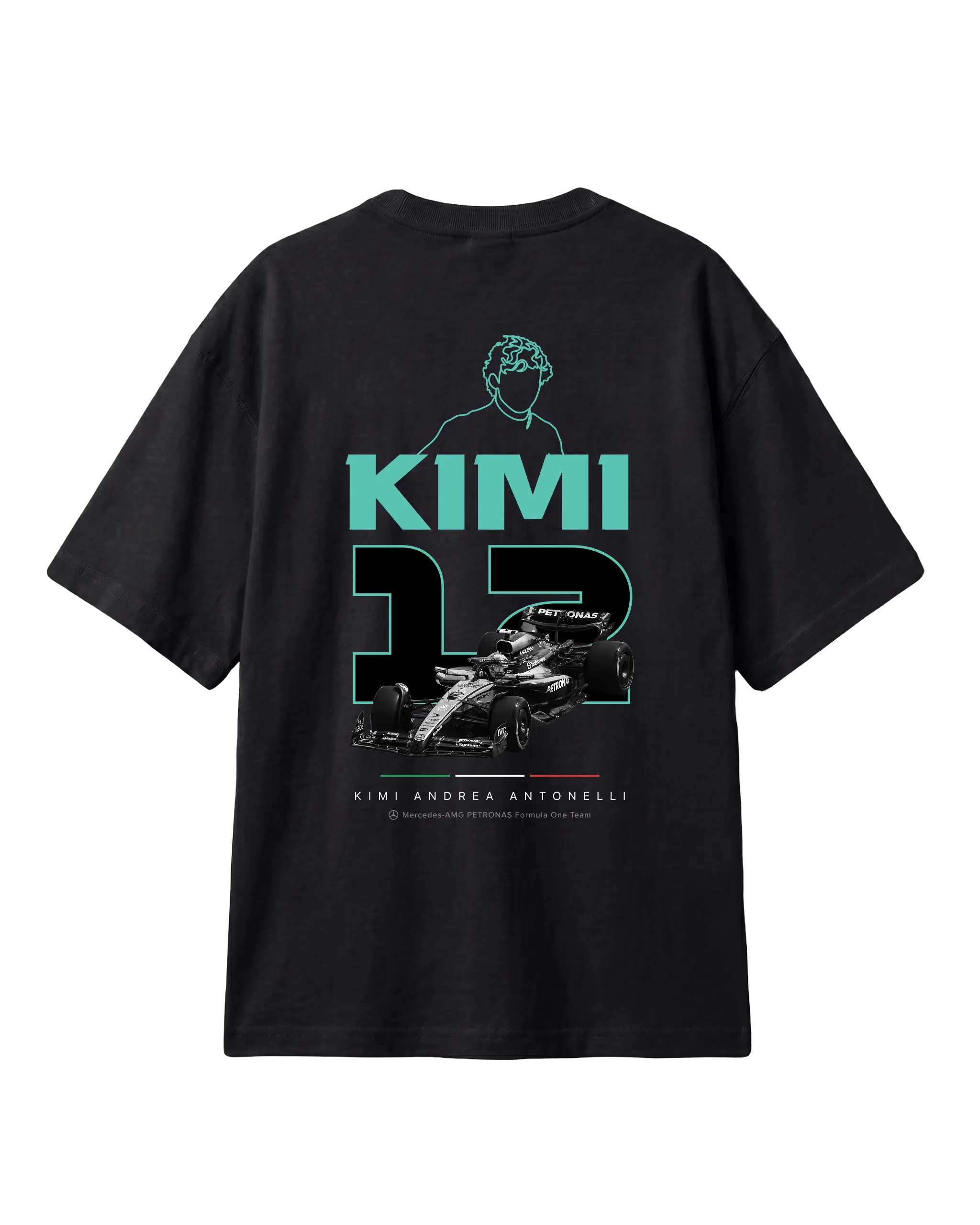 Kimi Antonelli Mercedes F1 Unisex Oversized T-shirt Black Back View | Turn1 India