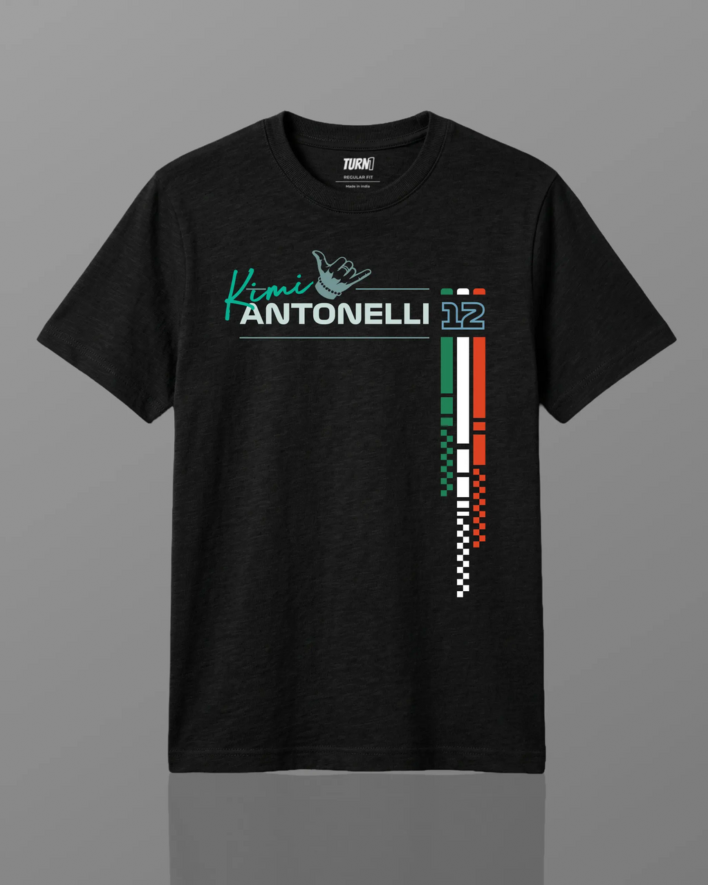 Kimi Antonelli Signature F1 Unisex Regular Fit T-shirt Black Front View | Turn1 India