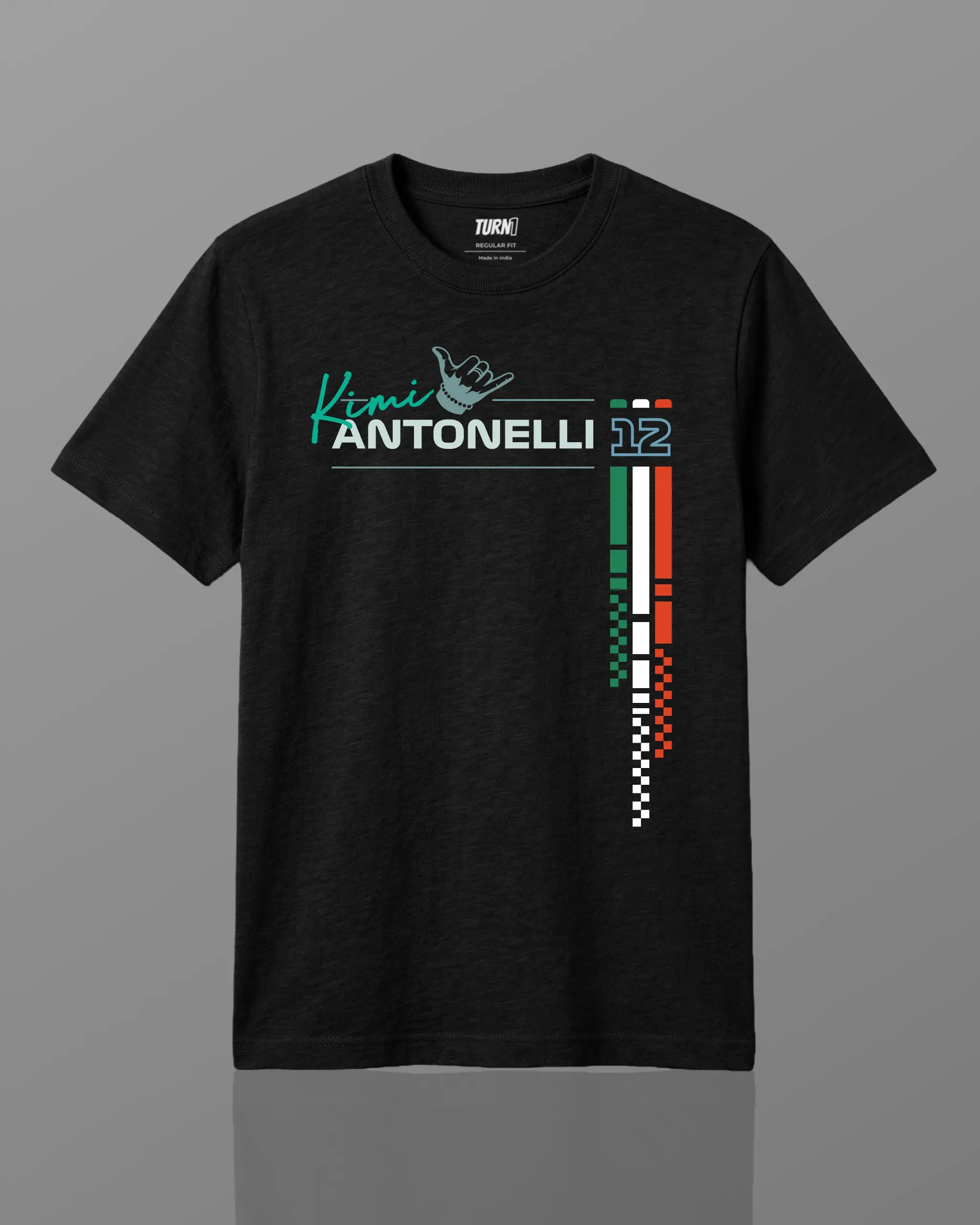 Kimi Antonelli Signature F1 Unisex Regular Fit T-shirt Black Front View | Turn1 India