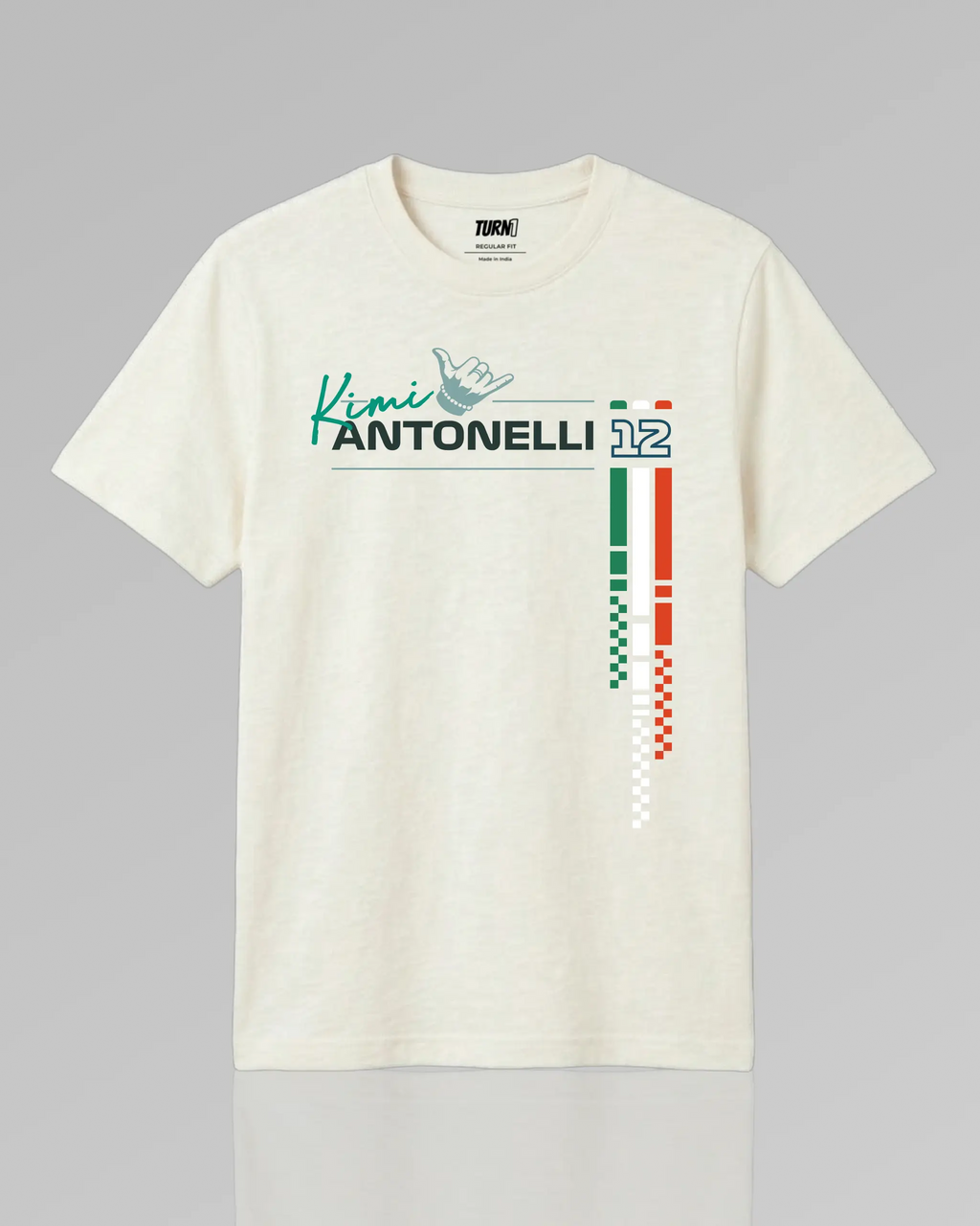 Kimi Antonelli Signature F1 Unisex Regular Fit T-shirt Off-White Front View | Turn1 India