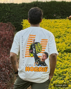 User Review picture of Turn1 India Off White oversized unisex tshirt - fan graphic tee of Lando Norris, Mclaren Racing F1 driver. Tshirt's back print features Lando Norris, his helmet and text "2025 F1 World Champion".
Front print of tshirt features Mclaren Racing logo and Lando Norris' logo initials