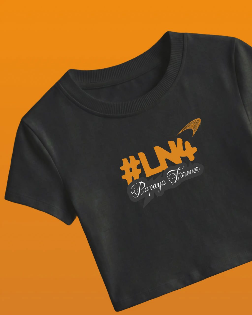 Lando Norris McLaren Papaya Women Girls Crop Top Black Front View | Turn1 India