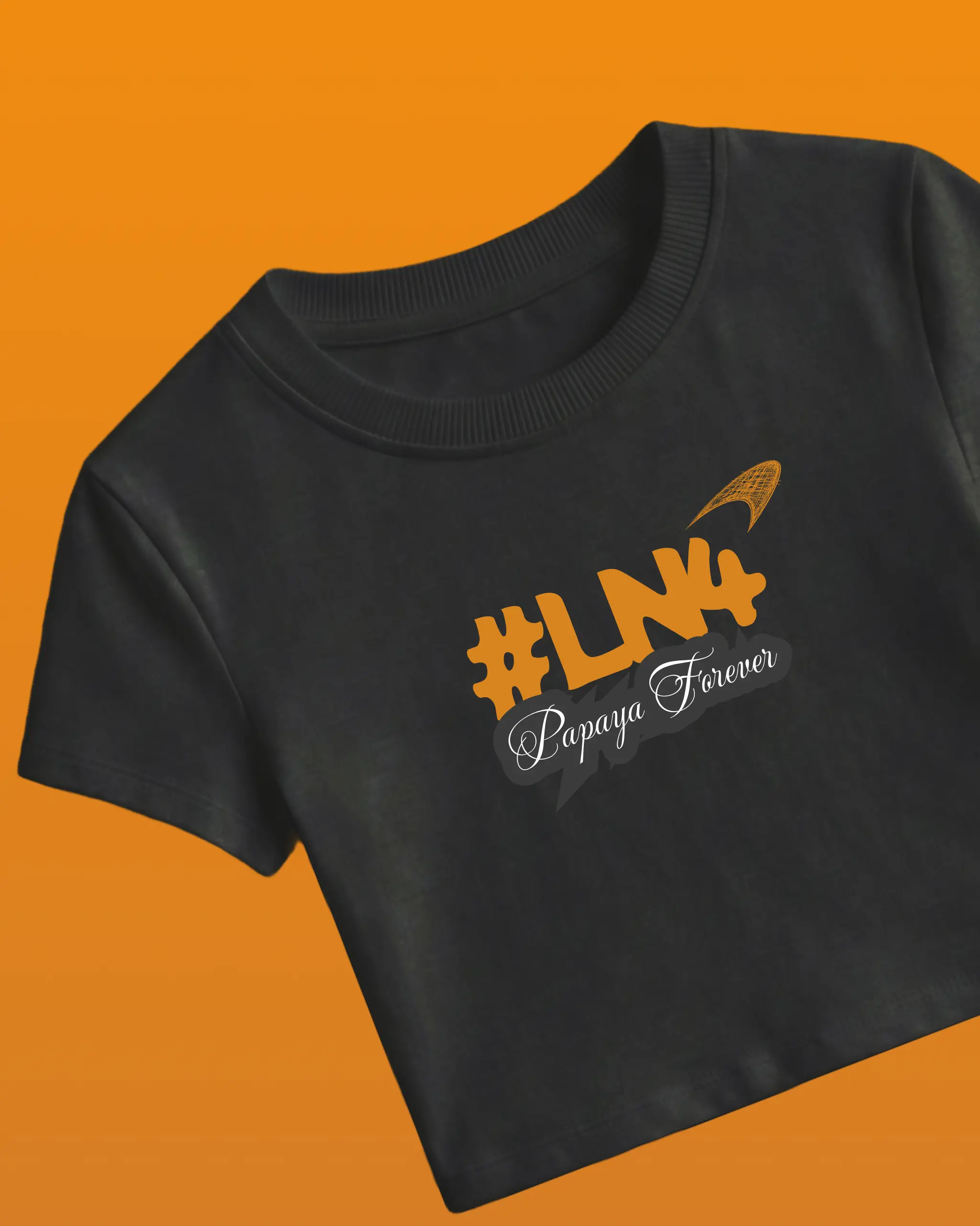 Lando Norris McLaren Papaya Women Girls Crop Top Black Front View | Turn1 India