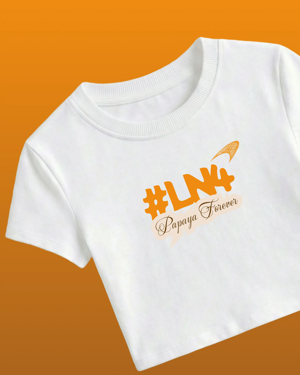 Lando Norris McLaren Papaya Women Girls Crop Top White Front View | Turn1 India