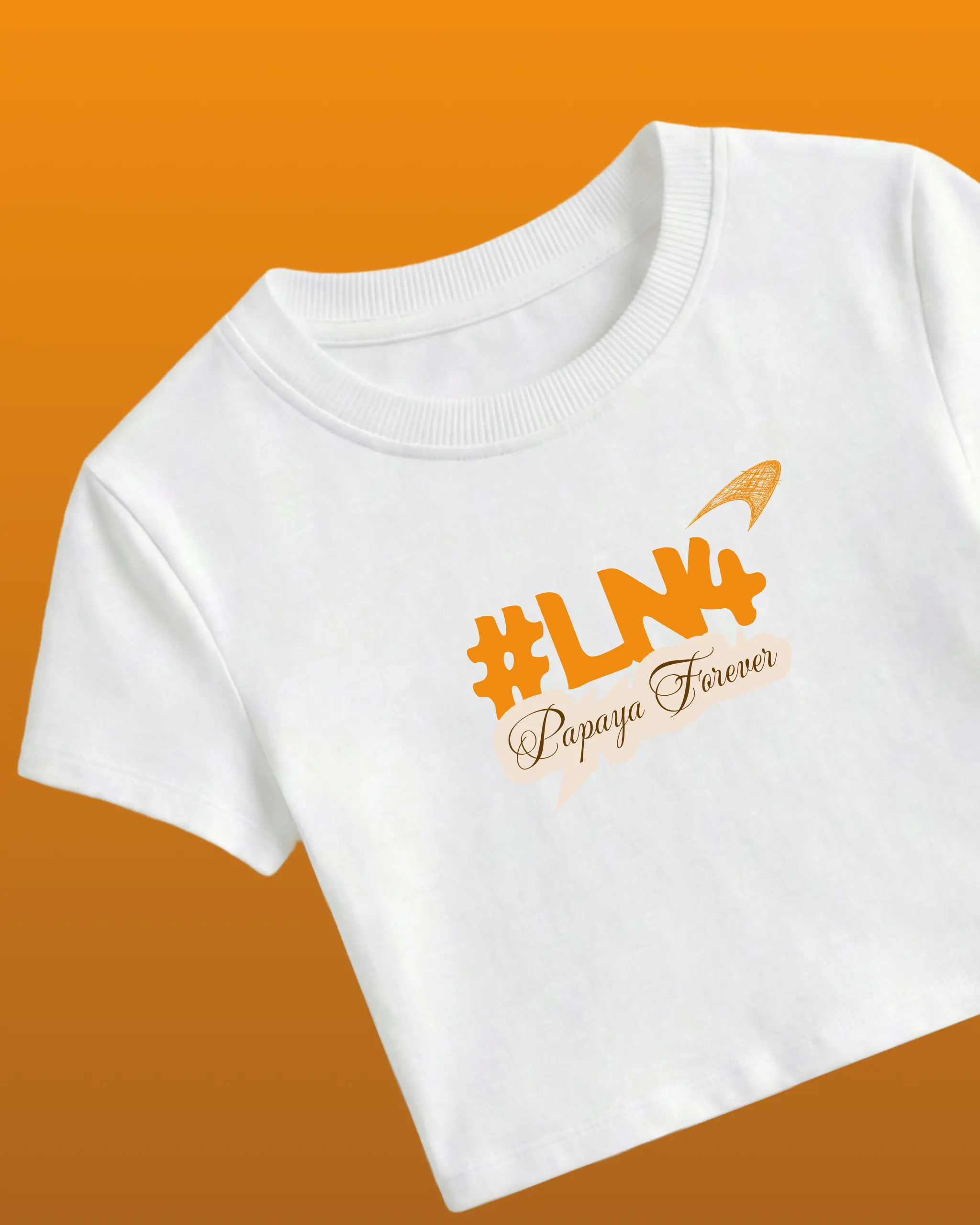 Lando Norris McLaren Papaya Women Girls Crop Top White Front View | Turn1 India