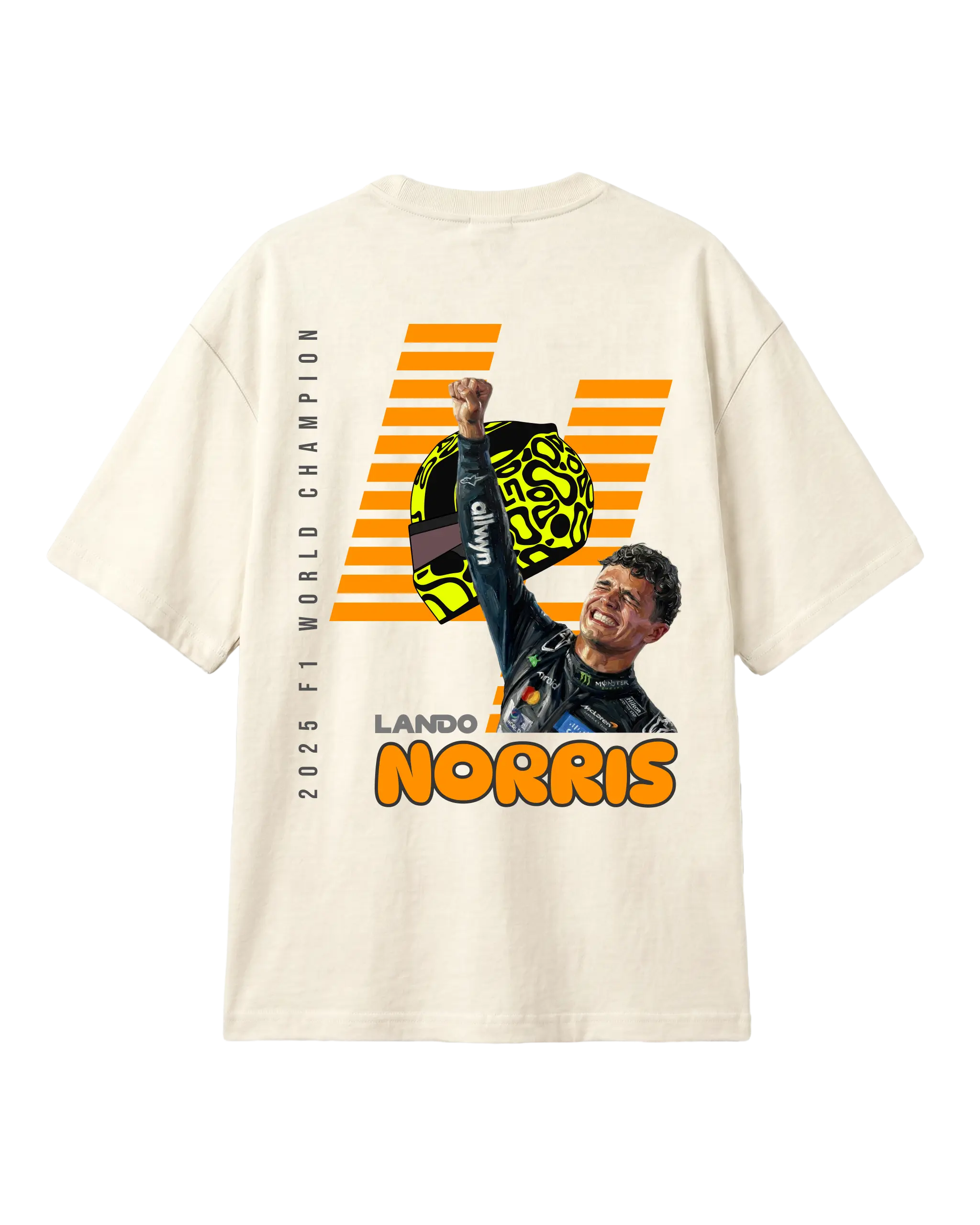 Lando Norris McLaren Racing Formula 1 World Champion Graphic F1 T-shirt Off-White Back View | Turn1 India