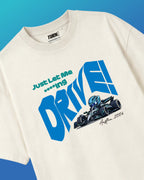 Formula 1 Tee | Let Me Drive George Russell F1 T-shirt | Off-white | Unisex Oversized Fit | Front View | Turn1 India