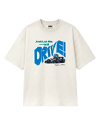 Formula 1 Tee | Let Me Drive George Russell F1 T-shirt | Off-white | Unisex Oversized Fit | Front View | Turn1 India
